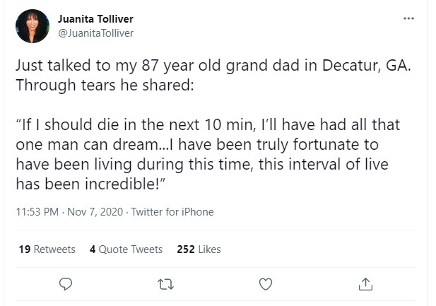 Juanita Tolliver about her grandfather on her twitter